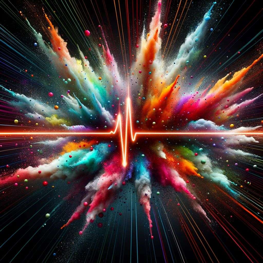 a representation of anxiety, made from a burst of colored powder, digital art